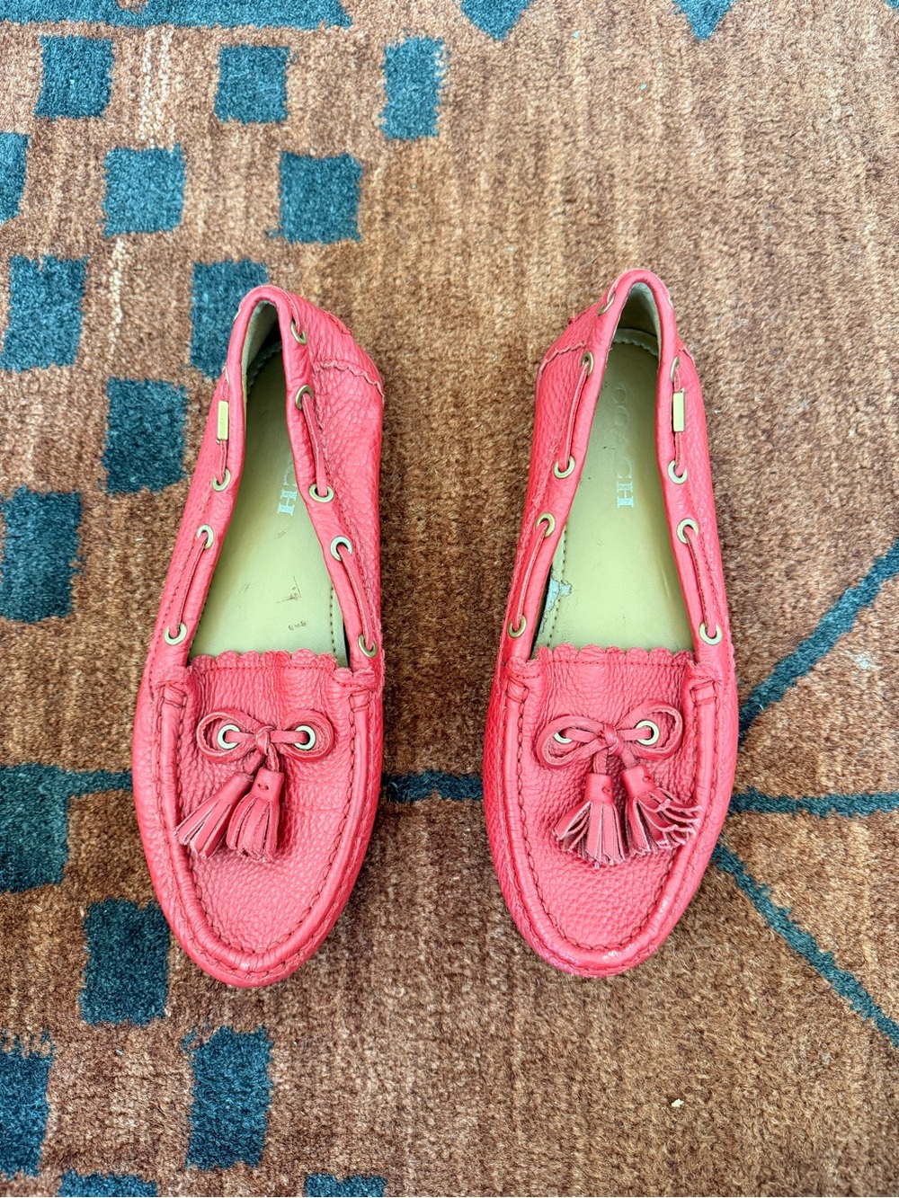 Women’s red vintage Coach Tassel Moccasin Loafers